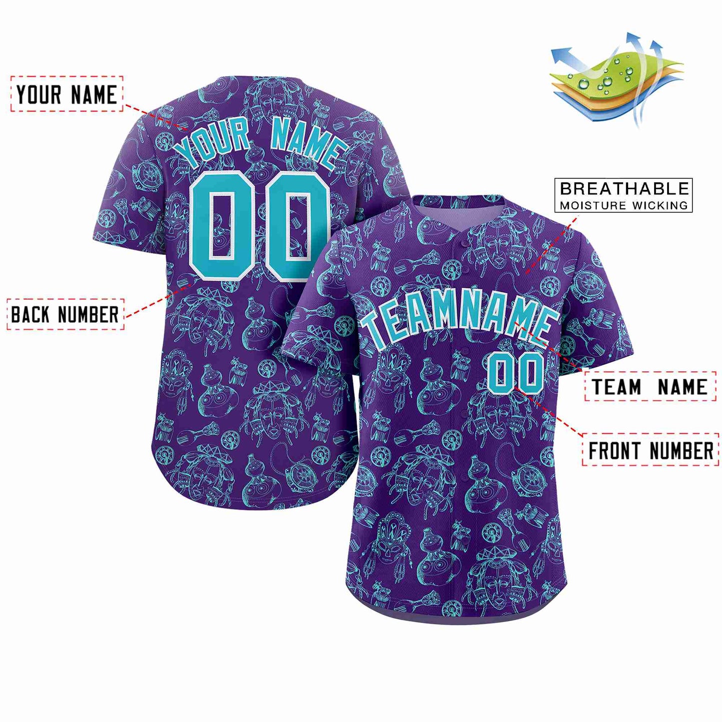 Custom Purple 3D Graffiti Pattern Personalized Design Authentic Baseball Jersey