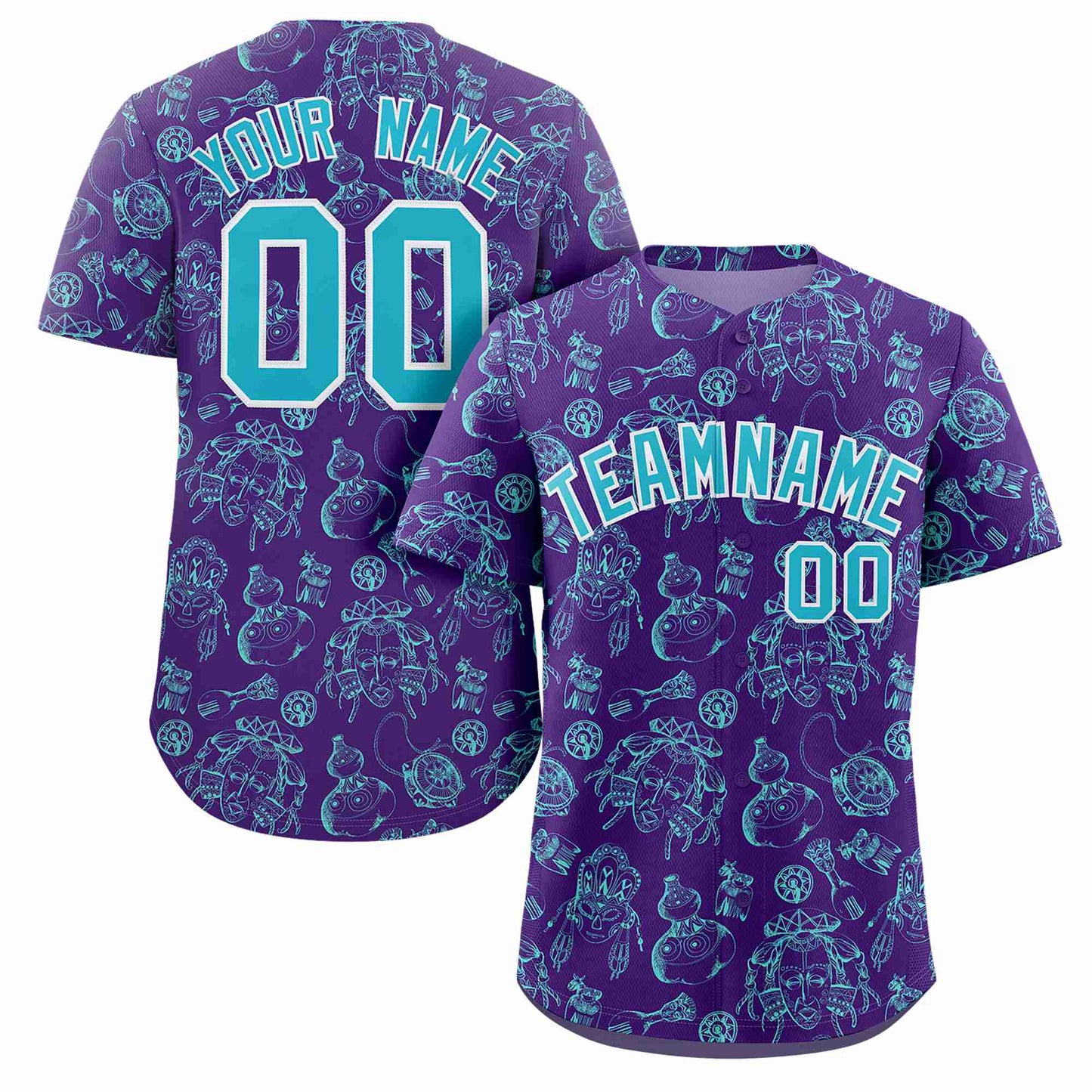 Custom Purple 3D Graffiti Pattern Personalized Design Authentic Baseball Jersey