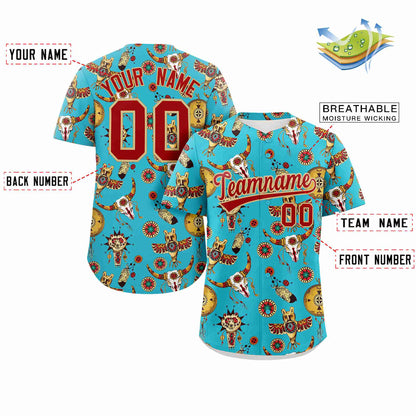 Custom Sky Blue 3D Graffiti Pattern Personalized Design Authentic Baseball Jersey