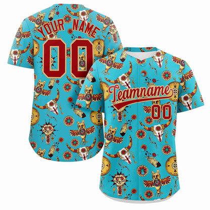 Custom Sky Blue 3D Graffiti Pattern Personalized Design Authentic Baseball Jersey