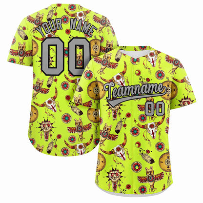 Custom Neon Green 3D Graffiti Pattern Personalized Design Authentic Baseball Jersey