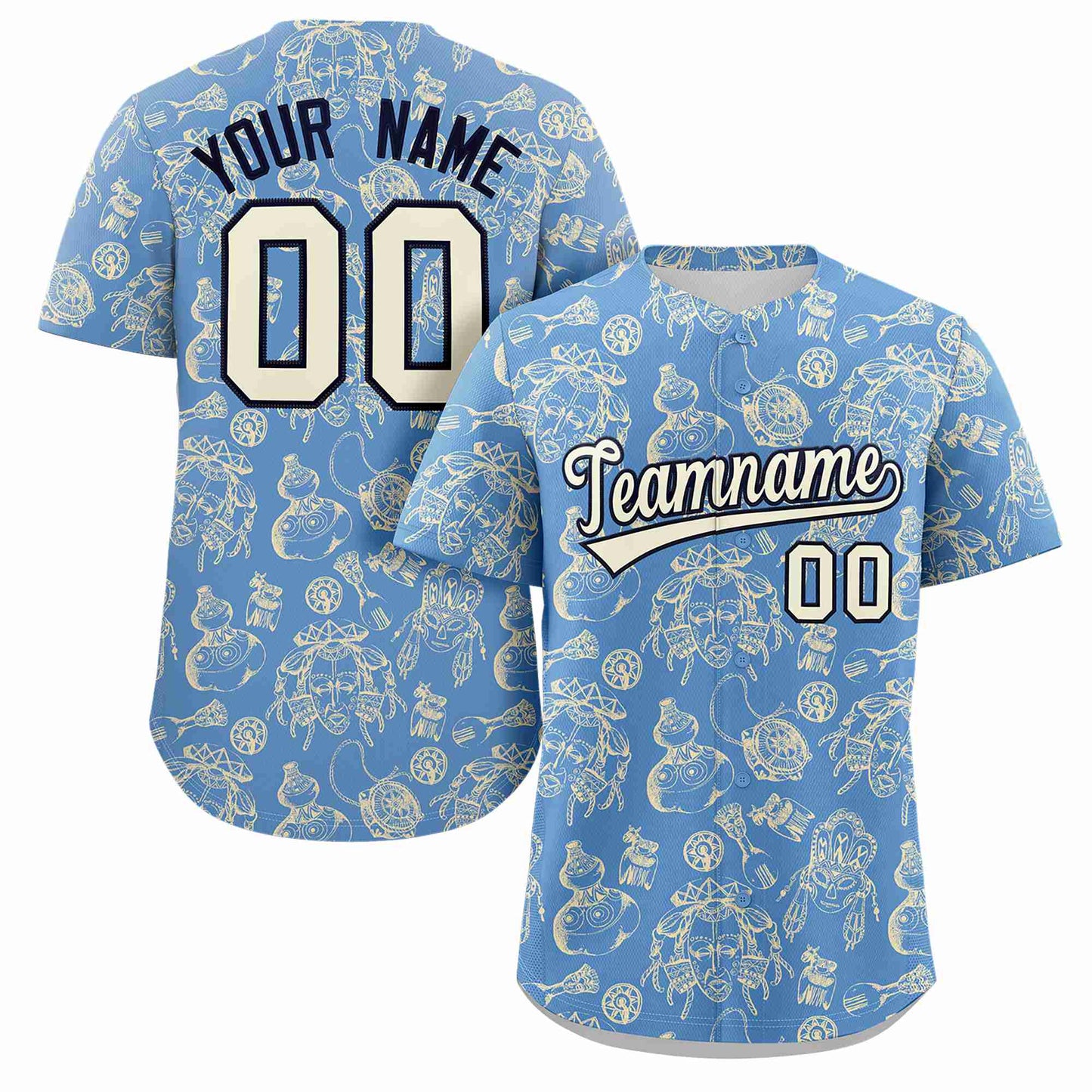 Custom Light Blue 3D Graffiti Pattern Personalized Design Authentic Baseball Jersey