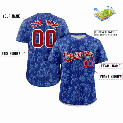 Custom Royal 3D Graffiti Pattern Personalized Design Authentic Baseball Jersey