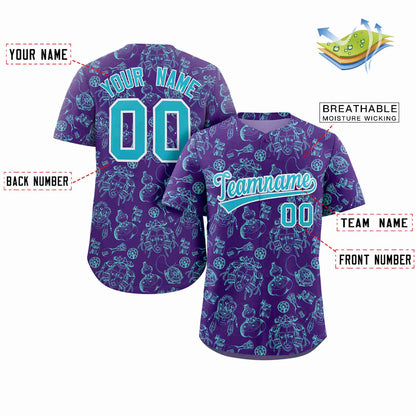 Custom Purple 3D Graffiti Pattern Personalized Design Authentic Baseball Jersey