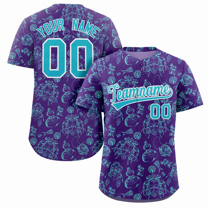 Custom Purple 3D Graffiti Pattern Personalized Design Authentic Baseball Jersey