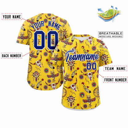 Custom Gold 3D Graffiti Pattern Personalized Design Authentic Baseball Jersey