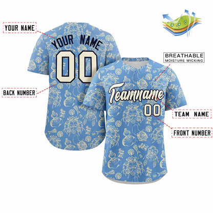 Custom Light Blue 3D Graffiti Pattern Personalized Design Authentic Baseball Jersey