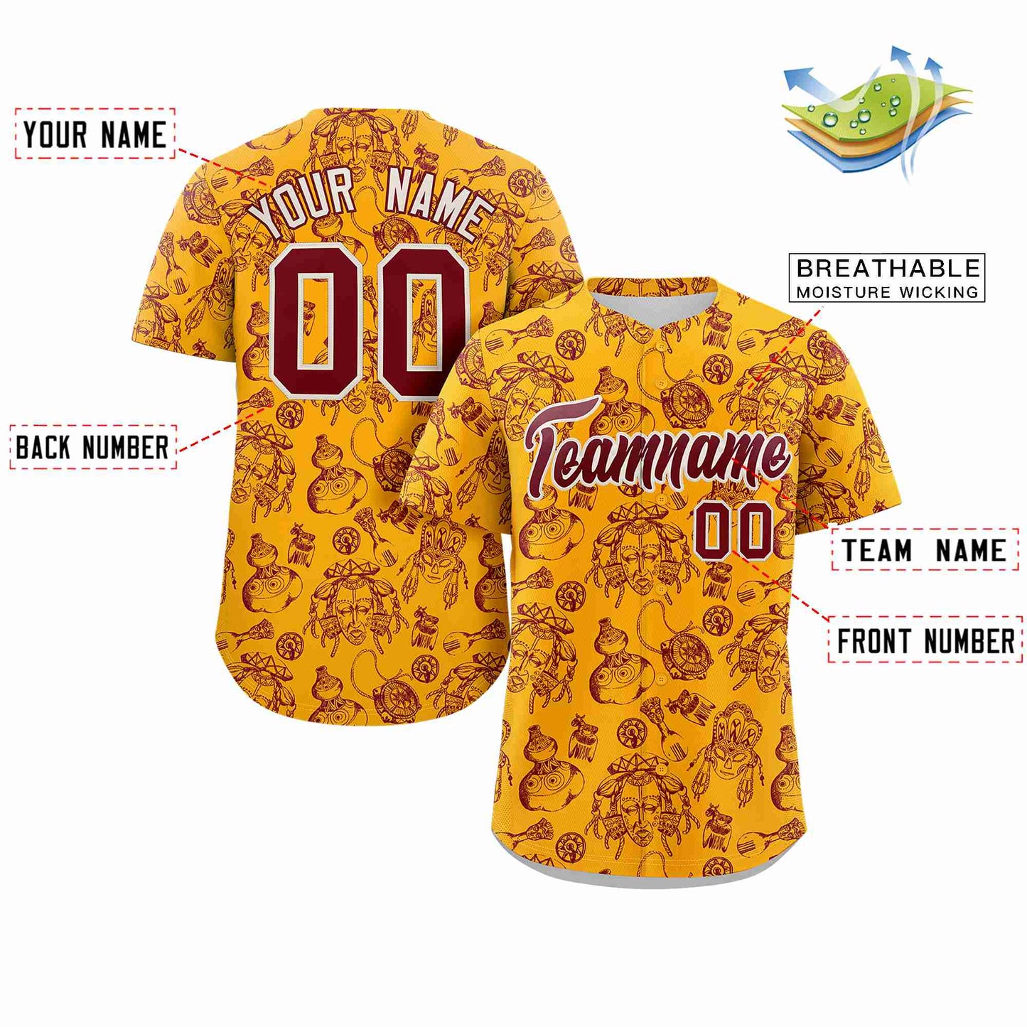 Custom Yellow 3D Graffiti Pattern Personalized Design Authentic Baseball Jersey