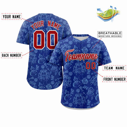 Custom Royal 3D Graffiti Pattern Personalized Design Authentic Baseball Jersey