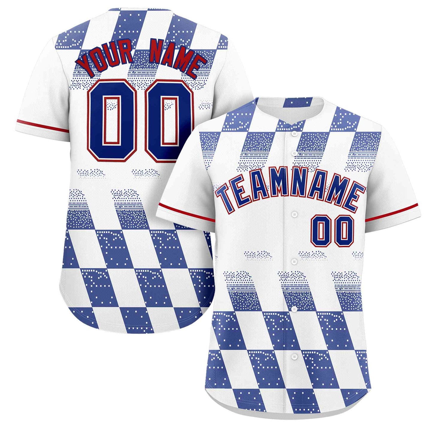 Custom White Royal Grid Speckles Color Block Design Authentic Baseball Jersey