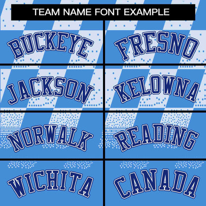 Custom Powder Blue White Grid Speckles Color Block Design Authentic Baseball Jersey