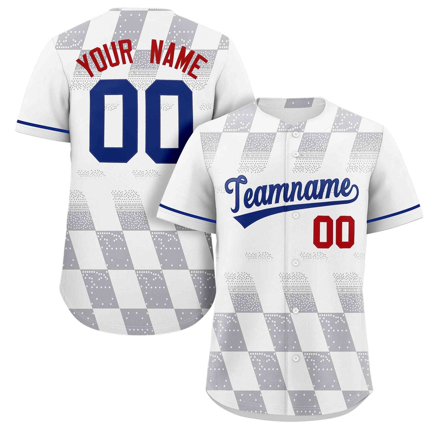 Custom White Gray Grid Speckles Color Block Design Authentic Baseball Jersey