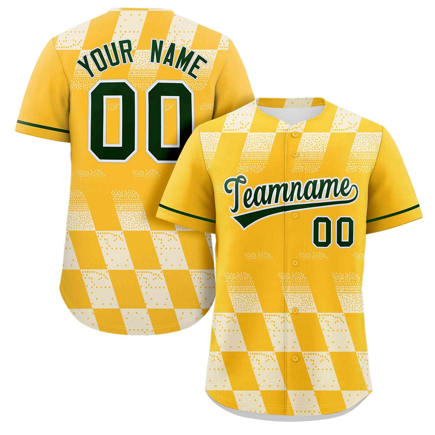 Custom Gold White Grid Speckles Color Block Design Authentic Baseball Jersey