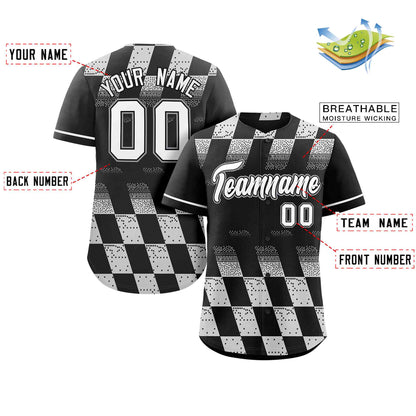 Custom Black White Grid Speckles Color Block Design Authentic Baseball Jersey