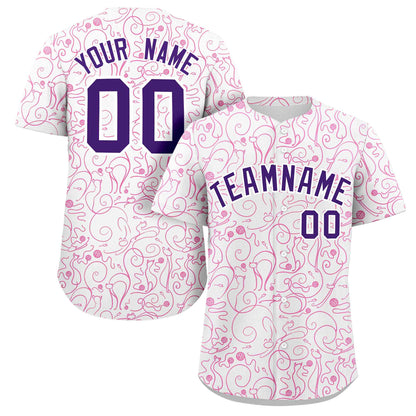 Custom White Pink Line Art Graffiti Pattern Design Authentic Baseball Jersey