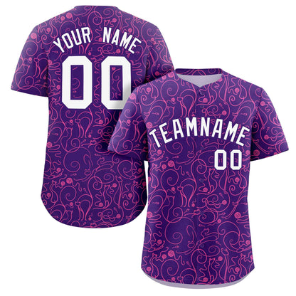 Custom Purple Pink Line Art Graffiti Pattern Design Authentic Baseball Jersey