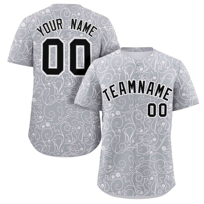 Custom Light Gray White Line Art Graffiti Pattern Design Authentic Baseball Jersey