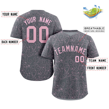 Custom Dark Gray Light Pink Line Art Graffiti Pattern Design Authentic Baseball Jersey