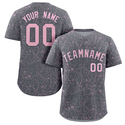 Custom Dark Gray Light Pink Line Art Graffiti Pattern Design Authentic Baseball Jersey