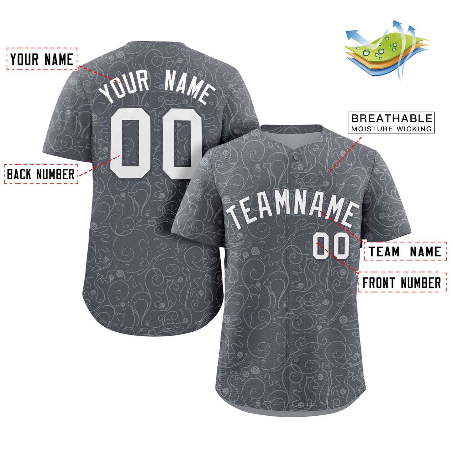 Custom Dark Gray Lt Gray Line Art Graffiti Pattern Design Authentic Baseball Jersey