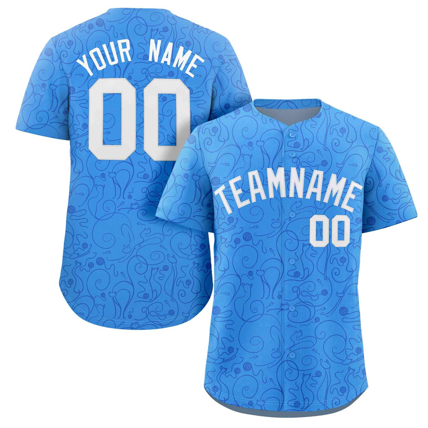 Custom Powder Blue Royal Line Art Graffiti Pattern Design Authentic Baseball Jersey