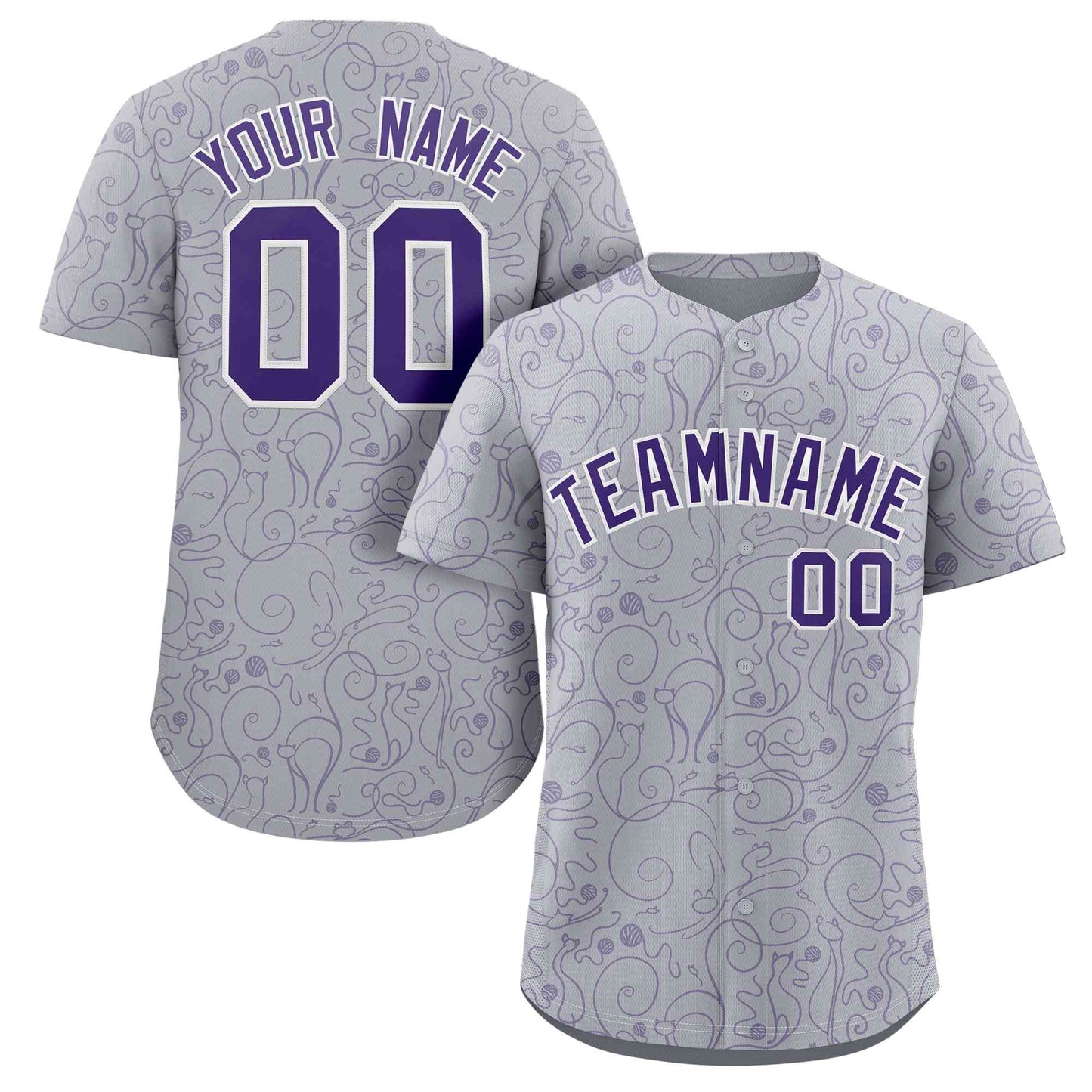 Custom Gray Purple Line Art Graffiti Pattern Design Authentic Baseball Jersey