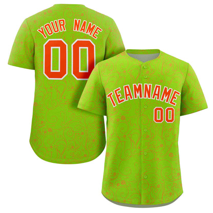 Custom Neon Green Orange Line Art Graffiti Pattern Design Authentic Baseball Jersey