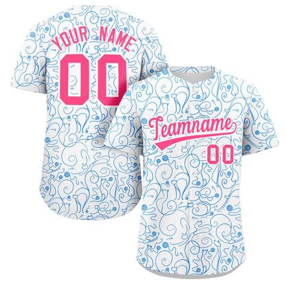 Custom White Powder Blue Line Art Graffiti Pattern Design Authentic Baseball Jersey