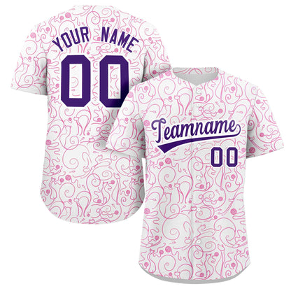 Custom White Pink Line Art Graffiti Pattern Design Authentic Baseball Jersey