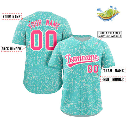 Custom Light Green Cream Line Art Graffiti Pattern Design Authentic Baseball Jersey