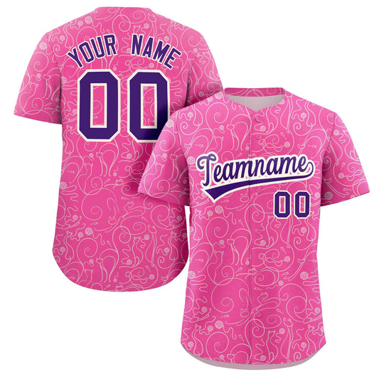 Custom Pink White Line Art Graffiti Pattern Design Authentic Baseball Jersey