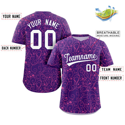 Custom Purple Pink Line Art Graffiti Pattern Design Authentic Baseball Jersey