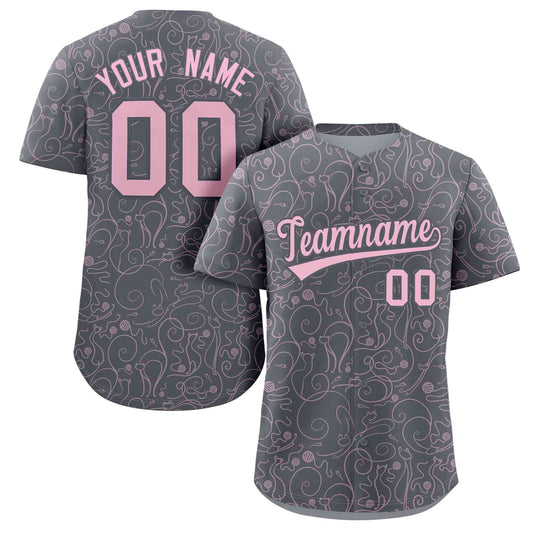 Custom Dark Gray Light Pink Line Art Graffiti Pattern Design Authentic Baseball Jersey