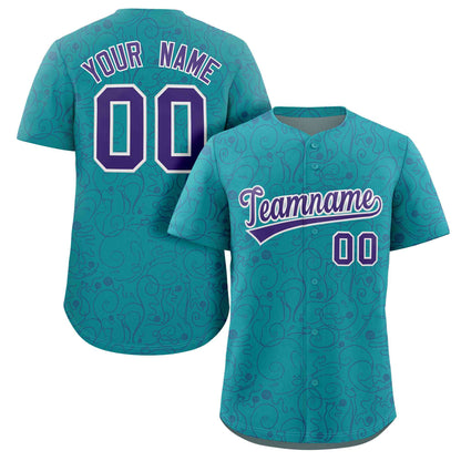 Custom Aqua Royal Line Art Graffiti Pattern Design Authentic Baseball Jersey