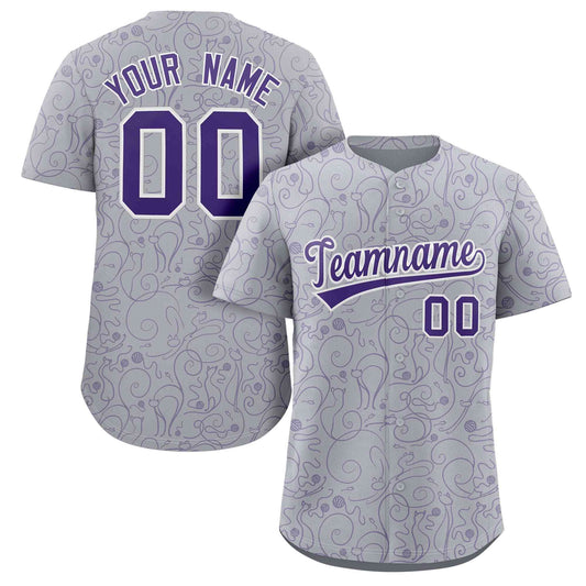 Custom Gray Purple Line Art Graffiti Pattern Design Authentic Baseball Jersey