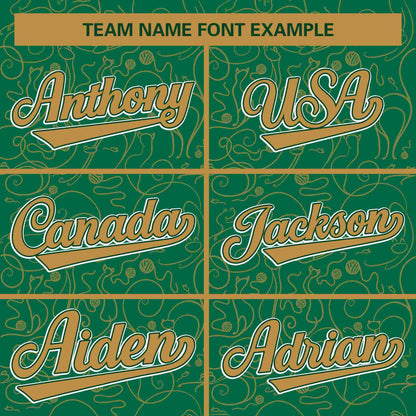 Custom Kelly Green Old Gold Line Art Graffiti Pattern Design Authentic Baseball Jersey