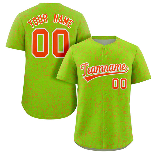 Custom Neon Green Orange Line Art Graffiti Pattern Design Authentic Baseball Jersey