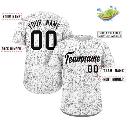 Custom White Black Line Art Graffiti Pattern Design Authentic Baseball Jersey