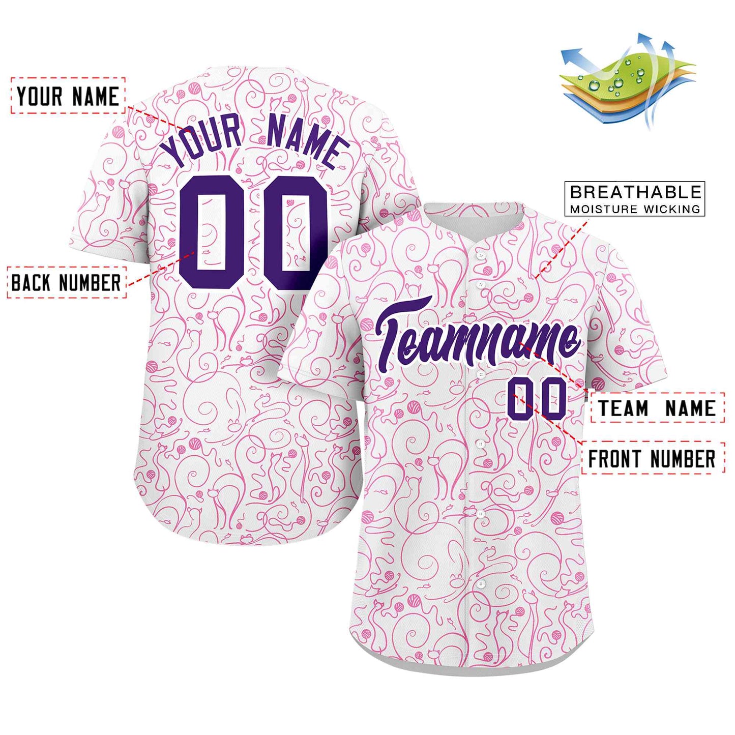 Custom White Pink Line Art Graffiti Pattern Design Authentic Baseball Jersey