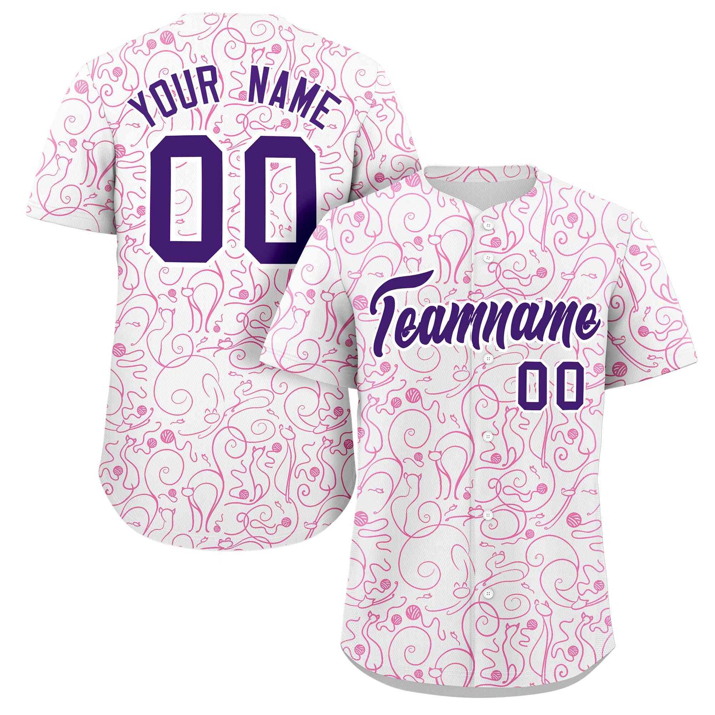 Custom White Pink Line Art Graffiti Pattern Design Authentic Baseball Jersey