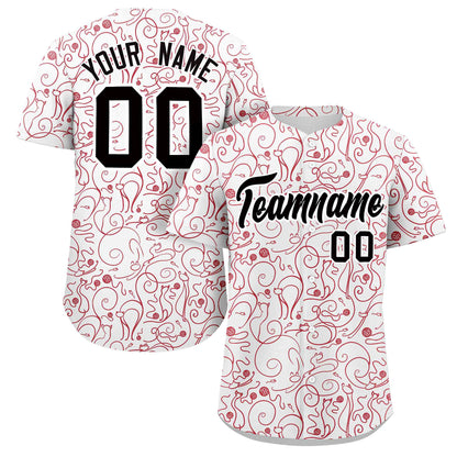 Custom White Red Line Art Graffiti Pattern Design Authentic Baseball Jersey