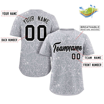 Custom Light Gray White Line Art Graffiti Pattern Design Authentic Baseball Jersey