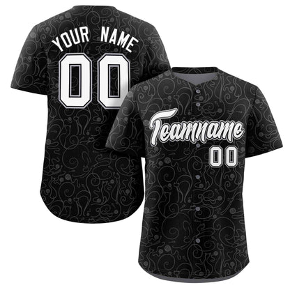 Custom Black Gray Line Art Graffiti Pattern Design Authentic Baseball Jersey