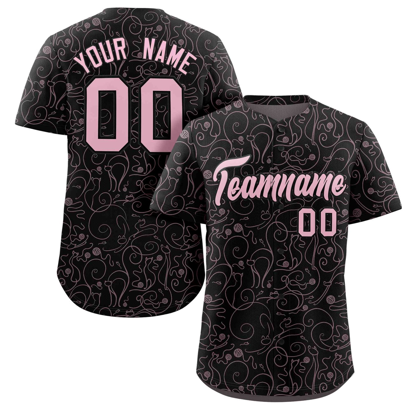 Custom Black Light Pink Line Art Graffiti Pattern Design Authentic Baseball Jersey