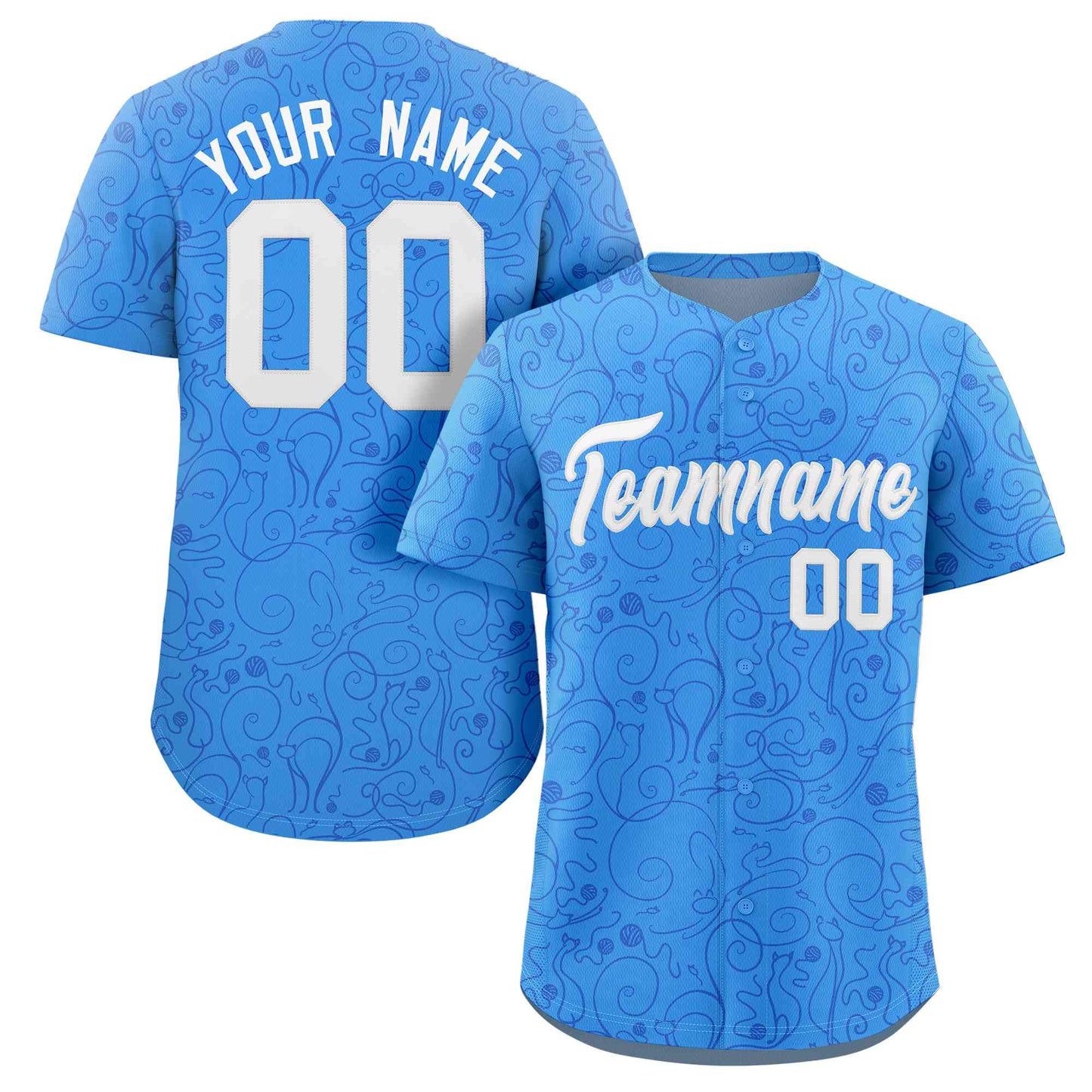 Custom Powder Blue Royal Line Art Graffiti Pattern Design Authentic Baseball Jersey