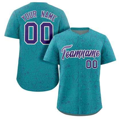 Custom Aqua Royal Line Art Graffiti Pattern Design Authentic Baseball Jersey