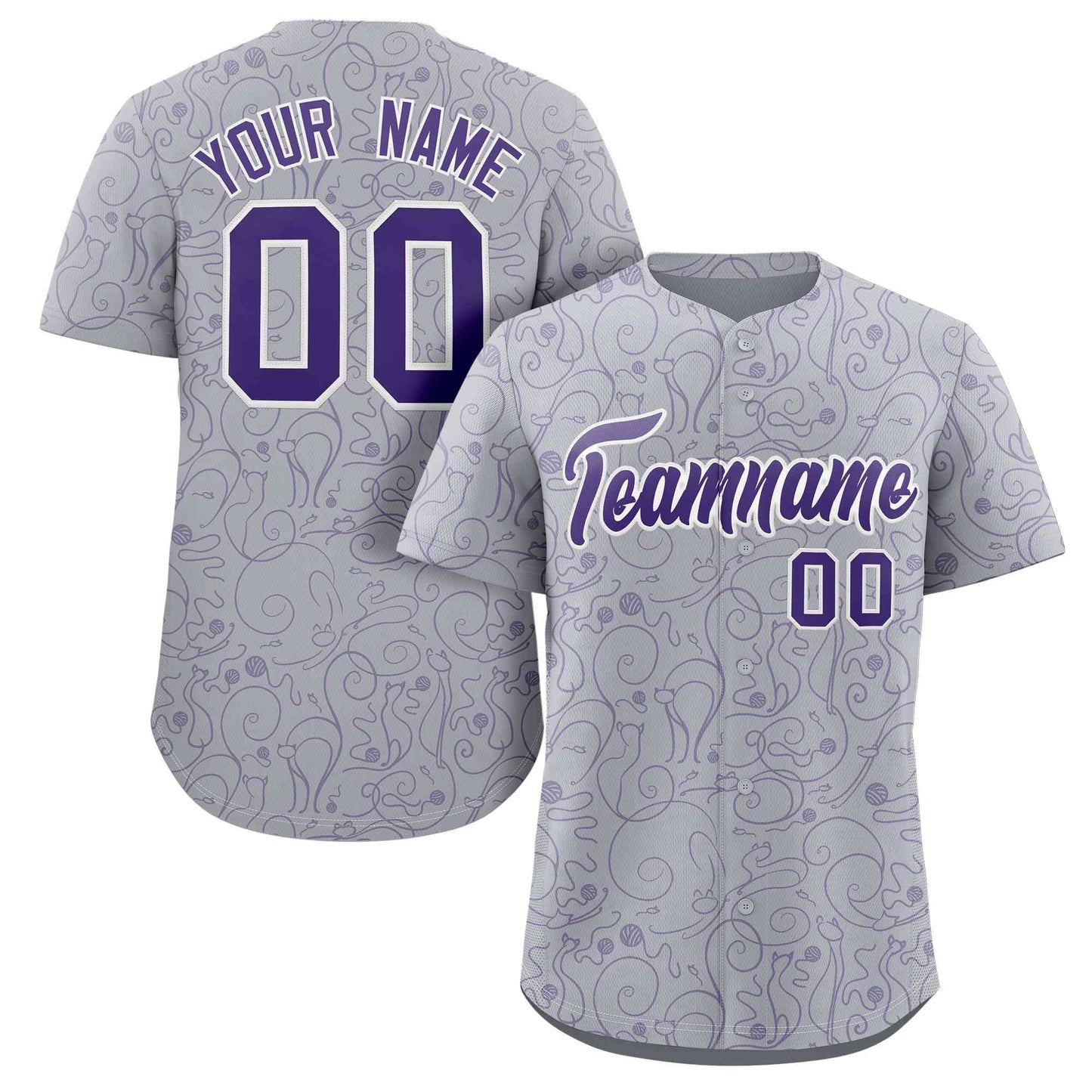 Custom Gray Purple Line Art Graffiti Pattern Design Authentic Baseball Jersey