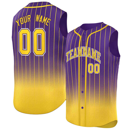 Custom Purple Yellow Gradient stripe Fashion Authentic Sleeveless Baseball Jersey