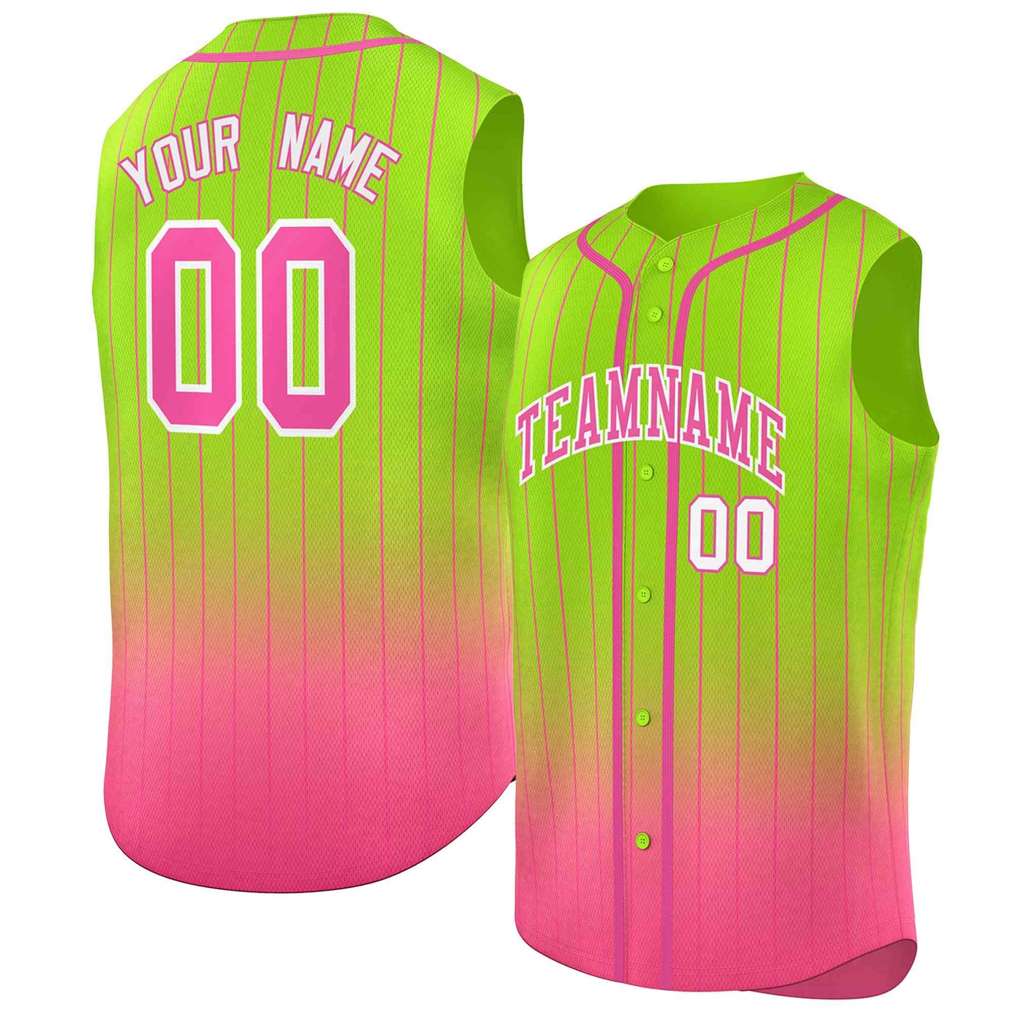 Custom Neon Green Pink Gradient stripe Fashion Authentic Sleeveless Baseball Jersey