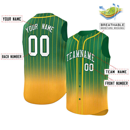 Custom Kelly Green Yellow Gradient stripe Fashion Authentic Sleeveless Baseball Jersey